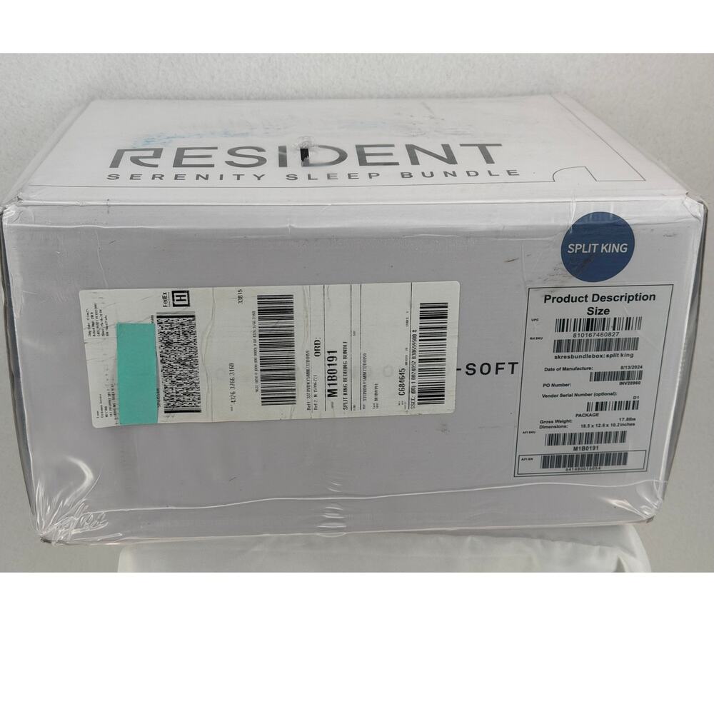 Resident Serenity Sleep Bundle Nectar Split King White New Sealed Box MSRP $898